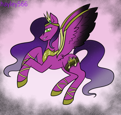 Size: 2705x2573 | Tagged: safe, artist:hayley566, pipp petals, pegasus, pony, g5, alternate hairstyle, armor, crown, evil smile, female, flying, grin, high res, jewelry, mare, nightmare pipp, nightmarified, regalia, smiling, solo