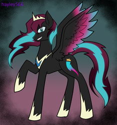 Size: 2384x2559 | Tagged: safe, artist:hayley566, zipp storm, pegasus, pony, g5, alternate hairstyle, armor, concave belly, crown, evil smile, female, grin, hoof shoes, jewelry, mare, nightmare zipp, nightmarified, peytral, princess shoes, raised hoof, regalia, slender, smiling, solo, tall, thin