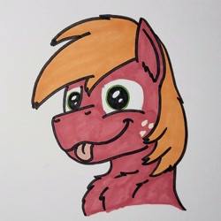 Size: 2048x2048 | Tagged: safe, artist:hoofclid, big macintosh, earth pony, pony, g4, bust, chest fluff, cute, looking at you, macabetes, marker drawing, silly, smiling, smiling at you, solo, tongue out, traditional art