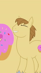 Size: 2160x3840 | Tagged: safe, derpibooru exclusive, donut joe, unicorn, g4, donut, food, horn, looking at you, male, smiling, smiling at you, solo, stallion, wallpaper