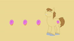 Size: 3840x2160 | Tagged: safe, derpibooru exclusive, donut joe, unicorn, g4, donut, food, horn, looking at you, male, smiling, smiling at you, solo, stallion, wallpaper