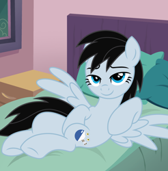 Size: 7000x7106 | Tagged: safe, artist:creedyboy124, oc, oc only, oc:chloe park, pegasus, pony, base used, bed, female, lying down, mare, pegasus oc, smiling, solo