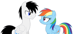 Size: 10979x5106 | Tagged: safe, artist:creedyboy124, rainbow dash, oc, oc:shane park, pegasus, pony, g4, base used, canon, duo, duo male and female, female, male, mare, pegasus oc, simple background, stallion, transparent background, wings