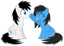 Size: 7321x5296 | Tagged: safe, artist:creedyboy124, oc, oc only, oc:sarah lee, oc:shane park, pegasus, pony, base used, boop, duo, duo male and female, eyes closed, female, male, mare, mother and child, mother and son, noseboop, pegasus oc, simple background, sitting, stallion, transparent background