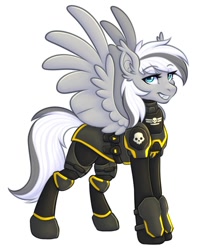 Size: 739x900 | Tagged: safe, artist:mxiiisy, oc, oc:silver edge, pegasus, pony, armor, feminine stallion, helldivers 2, simple background, spread wings, white background, wings