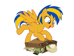 Size: 2048x1536 | Tagged: safe, artist:mlpfan3991, artist:ry-bluepony1, oc, oc only, oc:flare spark, pegasus, pony, g4, daring do costume, female, mare, simple background, solo, suitcase, transparent background