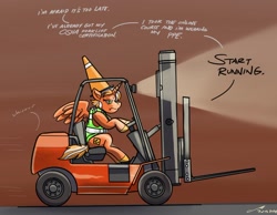 Size: 680x527 | Tagged: safe, artist:buckweiser, oc, oc only, oc:traffic safety, alicorn, pony, female, forklift, forklift certified, mare, meme, osha, solo, text, traffic cone