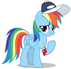 Size: 4609x4480 | Tagged: safe, artist:creedyboy124, rainbow dash, pegasus, pony, g4, accessory, base used, coach rainbow dash, cute, dashabetes, female, happy, hat, mare, rainbow dashs coaching whistle, simple background, solo, transparent background, whistle, whistle necklace