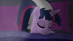 Size: 1280x720 | Tagged: safe, artist:cooperthedoodlian, twilight sparkle, oc, alicorn, pony, g4, beautiful, bed, blanket, cooper doodlian, cooper doodlian is trying to murder us, cuddling, cute, dark, doodland, eyeshadow, female, hug, hugging a pony, in bed, love, makeup, mare, messy mane, night, non-mlp oc, pillow, ponytail, ship:twicoop, shipping, snuggling, twiabetes, twilight sparkle (alicorn), winghug, wings