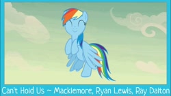 Size: 1280x720 | Tagged: safe, edit, edited screencap, screencap, rainbow dash, pegasus, pony, daring done?, g4, cloud, cute, dashabetes, eyes closed, flying, outdoors, sky, solo, wings, youtube link