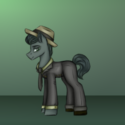 Size: 3000x3000 | Tagged: safe, artist:darklight1315, oc, oc only, oc:bits coin, earth pony, pony, fallout equestria, business suit, clothes, fallout equestria: mayday, hat, necktie, shirt, solo