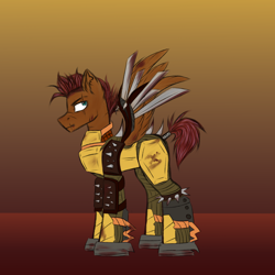 Size: 3000x3000 | Tagged: safe, artist:darklight1315, oc, oc only, oc:shlam, pegasus, pony, fallout equestria, armor, blade, eye scar, facial scar, fallout equestria: mayday, raider armor, scar, solo, spikes, weapon, wingblade