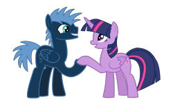 Size: 1652x978 | Tagged: safe, artist:moonlightthegriffon, star hunter, twilight sparkle, alicorn, pegasus, pony, g4, base used, female, holding hooves, hoof hold, horn, male, mare, shipping, simple background, smiling, sparklehunter, stallion, straight, transparent background, twihunter, twilight sparkle (alicorn)