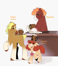 Size: 1741x1977 | Tagged: safe, artist:aztrial, apple bloom, applejack, big macintosh, earth pony, pony, g4, alternate design, alternate name, alternate universe, apple siblings, apple sisters, blaze (coat marking), brother and sister, coat markings, facial markings, female, filly, foal, head carry, looking up, male, mare, name, open mouth, open smile, siblings, simple background, sisters, smiling, socks (coat markings), stallion, tooth gap, trio, white background