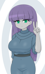 Size: 1372x2273 | Tagged: safe, artist:batipin, maud pie, human, equestria girls, g4, 2d, adorasexy, bangs, breasts, busty maud pie, clothes, cute, eyeshadow, female, looking at you, makeup, sexy, short sleeves, smiling, smiling at you, solo, straight hair, stupid sexy maud pie, waist belt