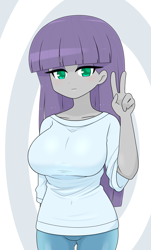 Size: 1372x2273 | Tagged: safe, alternate version, artist:batipin, maud pie, human, equestria girls, g4, 2d, adorasexy, bangs, belly, belly button, breasts, busty maud pie, clothes, cute, eyeshadow, female, makeup, maudabetes, sexy, shirt, short sleeves, shorts, solo, straight hair, stupid sexy maud pie