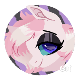 Size: 2048x2048 | Tagged: safe, artist:rottengotika, oc, oc only, oc:milo_, earth pony, pony, black eyeshadow, blue eyes, blue pupils, bust, circle background, colored pinnae, colored pupils, colored sclera, eyelashes, eyeshadow, green sclera, lidded eyes, lineless, looking at you, makeup, male, pale coat, pink coat, shiny mane, short mane, simple background, smiling, smiling at you, stallion, striped mane, teal sclera, transparent background, two toned mane