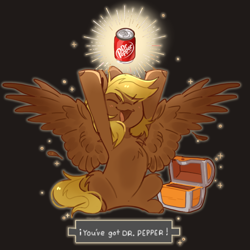 Size: 1280x1280 | Tagged: safe, artist:yun_nhee, oc, oc only, oc:6pony66, pegasus, dr pepper, happy, pegasus oc, solo, spread wings, wings