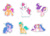 Size: 500x362 | Tagged: safe, hitch trailblazer, izzy moonbow, pipp petals, sunny starscout, zipp storm, earth pony, pegasus, pony, unicorn, g5, official, 2d, brazil, flying, horn, looking at each other, looking at someone, looking at you, mane stripe sunny, merchandise, simple background, smiling, smiling at you, standing, white background