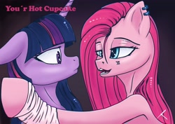 Size: 4096x2896 | Tagged: safe, artist:bluishdraft, pinkie pie, twilight sparkle, earth pony, pony, unicorn, g4, duo, female, horn, league of legends, lesbian, mare, piercing, pinkamena diane pie, scene interpretation, ship:twinkie, shipping