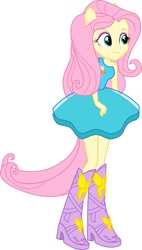 Size: 581x1024 | Tagged: safe, fluttershy, human, equestria girls, g4, boots, clothes, equestria girls redesign, high heel boots, redesign, shirt, shoes, simple background, skinny, skirt, solo, thin, white background