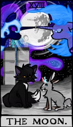 Size: 1100x1900 | Tagged: safe, artist:gorepuptech, nightmare moon, princess luna, oc, cat, pony, rabbit, unicorn, g4, animal, horn, moon, night