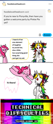 Size: 1102x2578 | Tagged: safe, artist:ask-luciavampire, pinkie pie, oc, oc:ruby flare, earth pony, pony, undead, vampire, vampony, g4, ask, starry eyes, technical difficulties, tumblr, tumblr:ask-rubyflare, wingding eyes