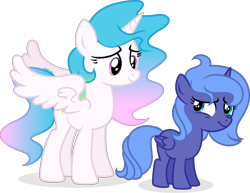 Size: 3905x3011 | Tagged: safe, artist:cirillaq, princess celestia, princess luna, alicorn, pony, g4, cewestia, duo, duo female, female, filly, filly luna, royal sisters, siblings, simple background, sisters, transparent background, woona, younger