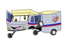 Size: 5120x3812 | Tagged: safe, artist:sergeant16bit, derpy hooves, g4, absurd resolution, car, carified, cars (pixar), commission, commissioner:ltcolonelwhipper, disney, inanimate tf, living object, mail truck, open mouth, open smile, pixar, simple background, smiling, solo, story in the source, transformation, transparent background, vehicle, waving