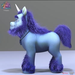 Size: 640x640 | Tagged: safe, artist:damon bard, boulder media, alphabittle blossomforth, pony, unicorn, g5, my little pony: a new generation, 3d, big eyebrows, blind, concept art, gem, hasbro, horn, logo, male, netflix, netflix logo, solo, stallion, unshorn fetlocks, what could have been