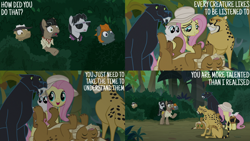 Size: 2000x1125 | Tagged: safe, edit, edited screencap, editor:quoterific, screencap, biff, doctor caballeron, fluttershy, rogue (g4), withers, big cat, cat, cheetah, leopard, lynx, panther, daring doubt, g4, female, henchmen, male, mare, stallion