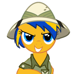 Size: 1500x1500 | Tagged: safe, artist:mlpfan3991, oc, oc only, oc:flare spark, pegasus, g4, clothes, daring do costume, female, hat, looking at you, pith helmet, shirt, simple background, smiling, smirk, solo, transparent background