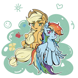 Size: 2048x2048 | Tagged: safe, artist:ss543406, applejack, rainbow dash, earth pony, pegasus, pony, g4, chest fluff, duo, female, freckles, lesbian, mare, ship:appledash, shipping, simple background, white background