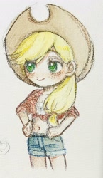 Size: 1600x2760 | Tagged: safe, artist:8322485074, applejack, human, g4, humanized, solo, traditional art