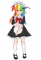 Size: 1343x1933 | Tagged: safe, artist:a513180811, rainbow dash, human, g4, clothes, humanized, maid, rainbow maid, simple background, solo, white background