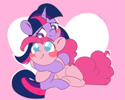 Size: 2249x1800 | Tagged: safe, artist:meteor s, pinkie pie, twilight sparkle, earth pony, pony, g4, blushing, cute, diapinkes, duo, duo female, female, heart, lesbian, ship:twinkie, shipping, twiabetes