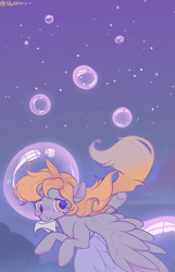 Size: 1485x2300 | Tagged: safe, artist:meteor s, derpy hooves, pegasus, pony, g4, bubble, flying, night, night sky, sky, stars