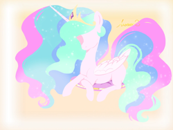 Size: 1080x810 | Tagged: safe, artist:meteor s, princess celestia, alicorn, pony, g4, crossed hooves, crown, female, jewelry, long mane, long tail, lying down, mare, no face, prone, regalia, solo, tail