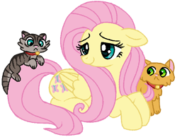 Size: 588x456 | Tagged: safe, artist:anonymous, fluttershy, cat, pegasus, pony, g4, animal, collar, colored, drawthread, dusty, female, flat colors, joe, lying down, mare, pet, prone, requested art, simple background, transparent background