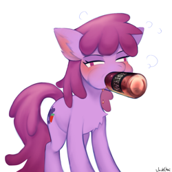 Size: 1349x1349 | Tagged: safe, artist:unclechai, berry punch, berryshine, earth pony, pony, g4, alcohol, background pony, blushing, bottle, derp, drink, drunk, female, go home you're drunk, mare, simple background, solo, whiskey, white background