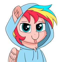 Size: 5000x5000 | Tagged: safe, artist:cloudmild, oc, oc only, oc:cloud mellow, pegasus, pony, :p, bust, chest fluff, clothes, cute, hoodie, looking at you, male, pegasus oc, portrait, simple background, solo, stallion, tongue out, white background, wings