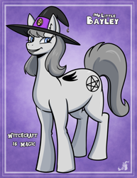 Size: 1224x1584 | Tagged: safe, artist:stogiegoatarts, oc, oc only, earth pony, female, gradient background, hat, ponysona, purple background, solo, witch, witch hat