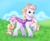 Size: 3216x2660 | Tagged: safe, artist:sproutxmalarkey, bird, flamingo, horse, barely pony related, clothes, eyeshadow, female, finley (wild manes), fish tail, grass, makeup, mare, mermaid tail, raised hoof, sky, smiling, solo, tail, wild manes