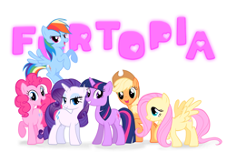 Size: 1500x1000 | Tagged: safe, edit, editor:gorepup, applejack, fluttershy, pinkie pie, rainbow dash, rarity, twilight sparkle, earth pony, pegasus, pony, unicorn, g4, fart joke, hilarious in hindsight, hilarity ensues, horn, mane six, simple background, unicorn twilight, vector used, white background