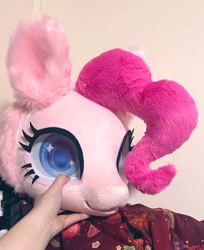 Size: 1668x2047 | Tagged: safe, artist:superqinci, pinkie pie, g4, fursuit, fursuit head, hand, irl, photo, ponysuit