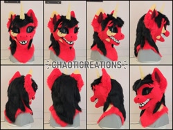 Size: 2048x1536 | Tagged: safe, artist:chaoticreation, oc, oc only, oc:glitch, unicorn, fursuit, fursuit head, gritted teeth, horn, irl, multiple angles, multiple views, photo, ponysuit, solo, teeth, turnaround