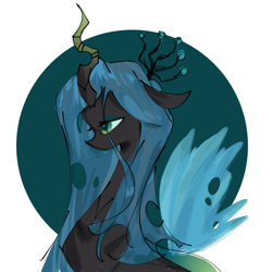 Size: 1080x1080 | Tagged: safe, artist:xinjinjumin3082603, queen chrysalis, changeling, pony, g4, abstract background, bust, female, mare, portrait, solo