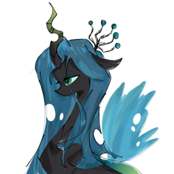 Size: 1080x1080 | Tagged: safe, alternate version, artist:xinjinjumin3082603, queen chrysalis, changeling, pony, g4, bust, female, mare, portrait, simple background, solo, white background