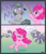 Size: 2050x2400 | Tagged: safe, artist:lina, limestone pie, marble pie, maud pie, pinkie pie, earth pony, pony, spider, g4, big sister instinct, comic, cross-popping veins, cute, diapinkes, emanata, eyes closed, female, giving up the ghost, gradient background, grin, group, looking at each other, looking at someone, lying down, on back, pie sisters, prank, quartet, running, scared, screaming, sheepish grin, siblings, sisters, smiling, sweat, sweatdrop, text, x eyes