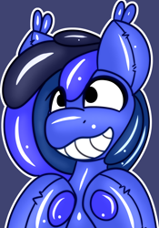 Size: 1582x2264 | Tagged: safe, artist:askhypnoswirl, oc, oc only, oc:guard cobalt flash, bat pony, inflatable pony, pooltoy pony, bat pony oc, commission, icon, implied transformation, inflatable, male, pool toy, simple, smiling, solo, ych result